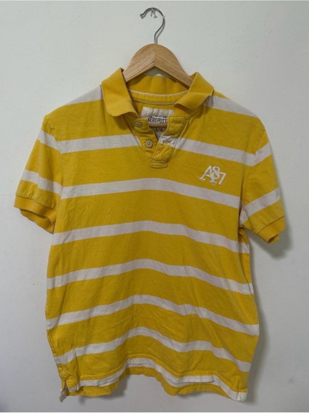 Aeropostale Yellow & White Striped Polo with A87 Logo